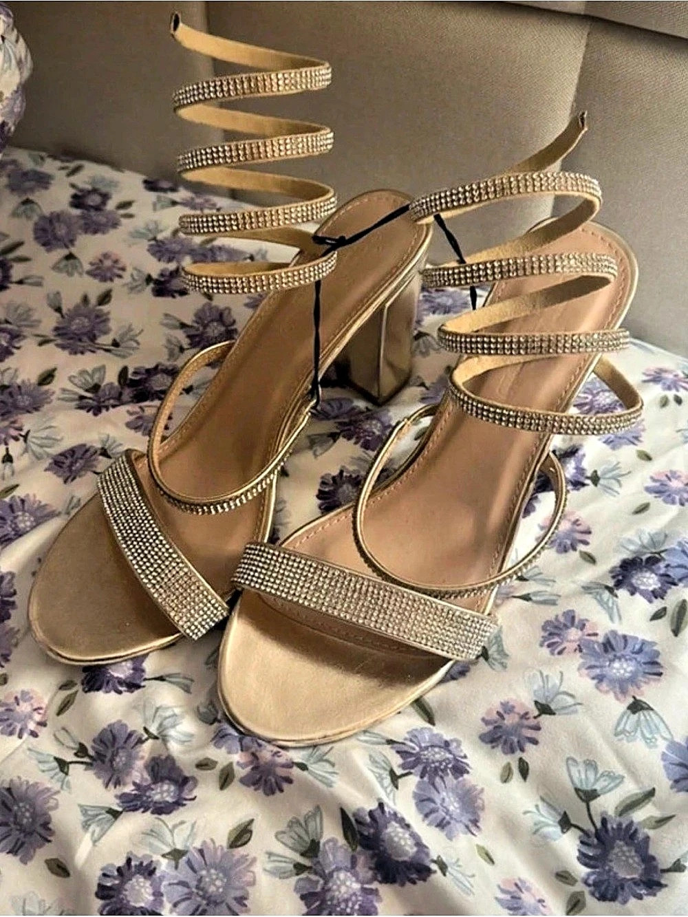 Rhinestone Strappy Heels in Gold NWT